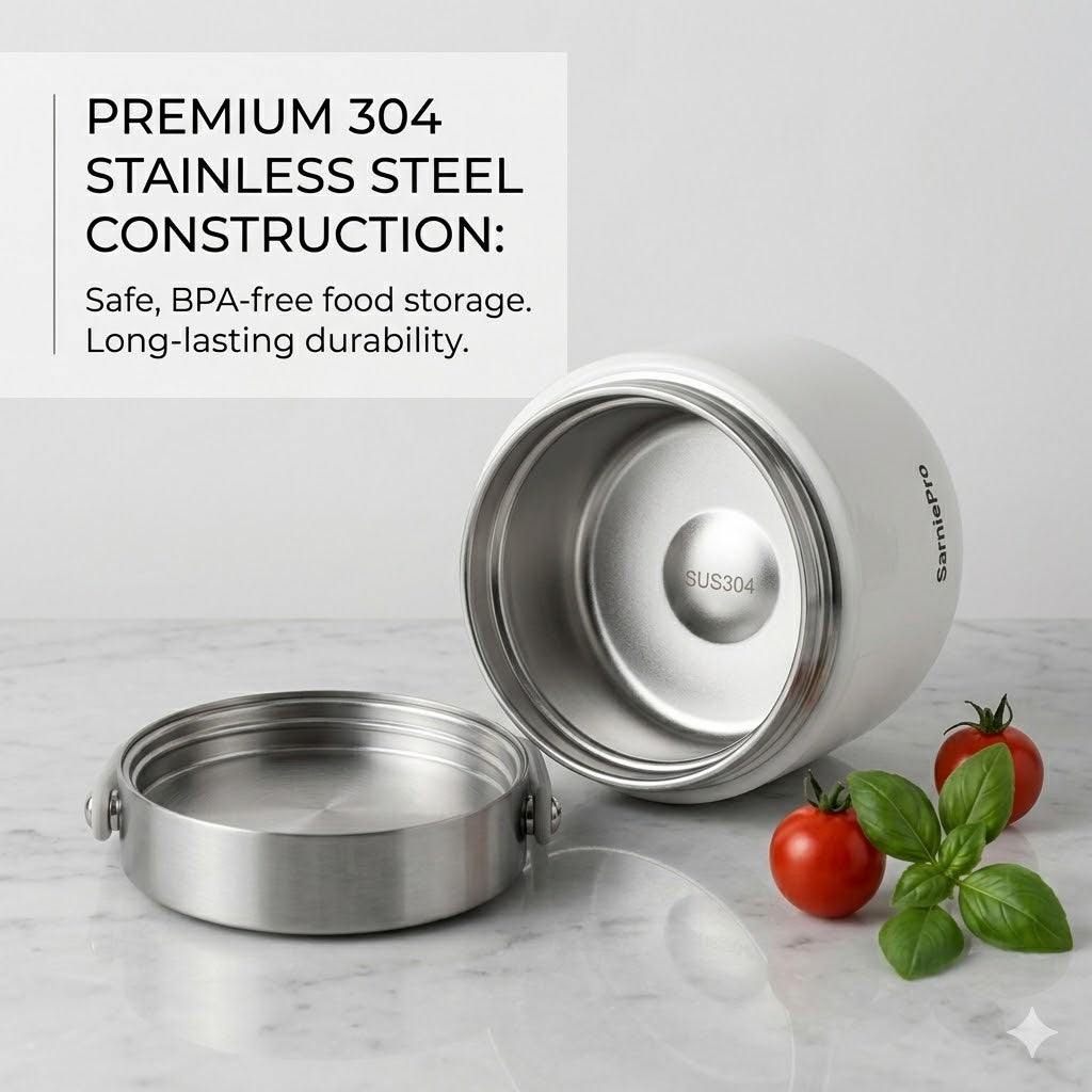SarniePro Vacuum Insulated Food Jar – 304 Stainless Steel Leakproof Lunch Container for Hot & Cold Meals