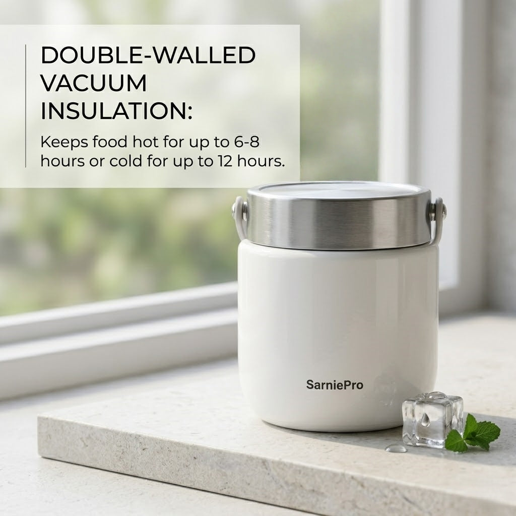 SarniePro Vacuum Insulated Food Jar – 304 Stainless Steel Leakproof Lunch Container for Hot & Cold Meals