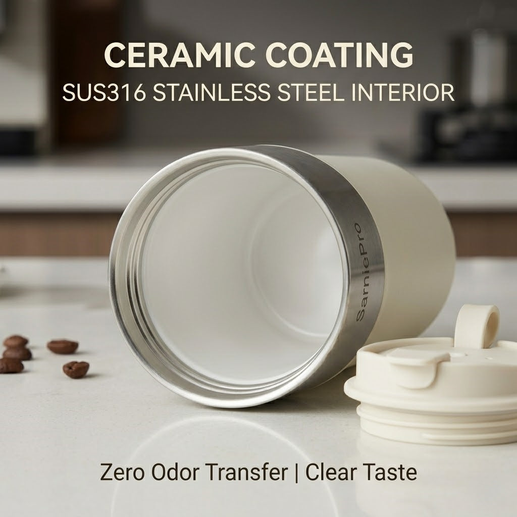 SarniePro Ceramic-Lined – 316 Stainless Steel Vacuum Insulated Coffee & Tea Cup with Leakproof Lid
