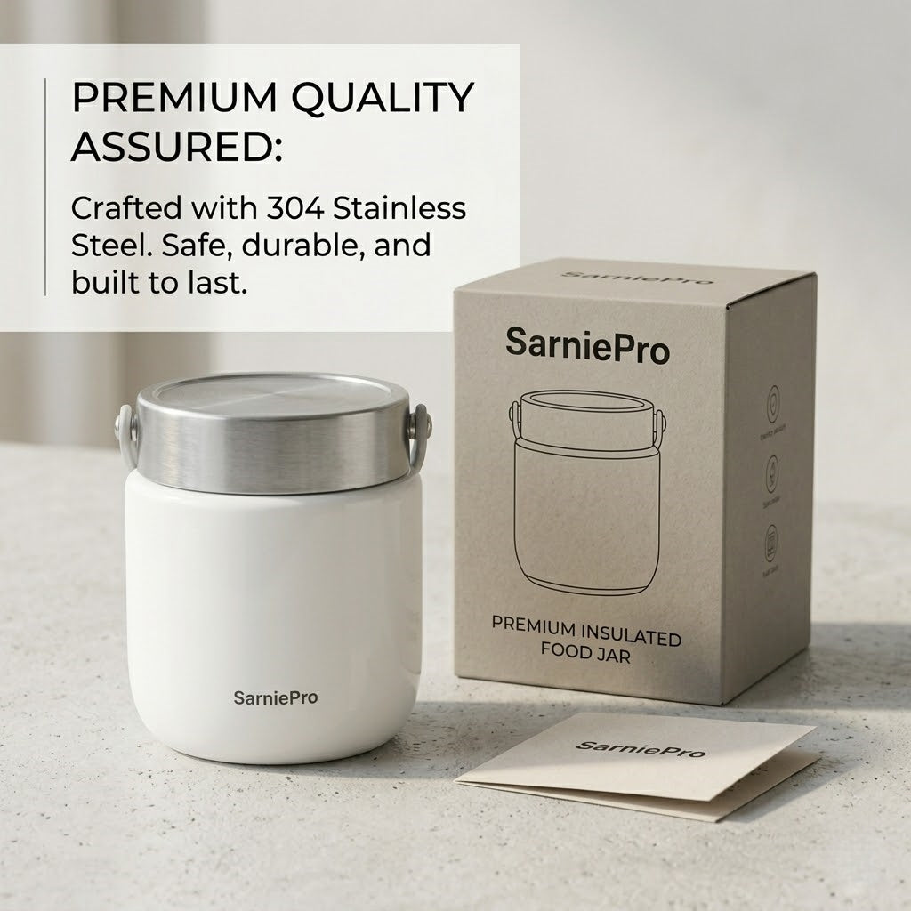 SarniePro Vacuum Insulated Food Jar – 304 Stainless Steel Leakproof Lunch Container for Hot & Cold Meals