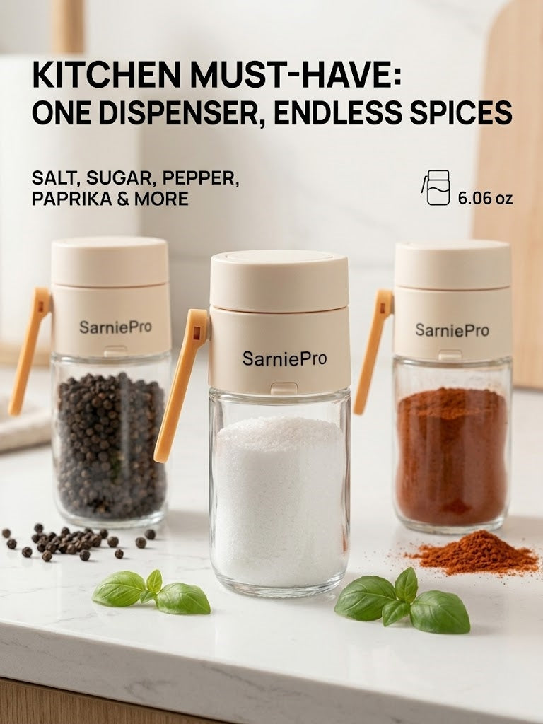 SarniePro Smart Dual-Dispense Salt Shaker – One-Press 0.5g Measuring & Free-Pour Seasoning Bottle