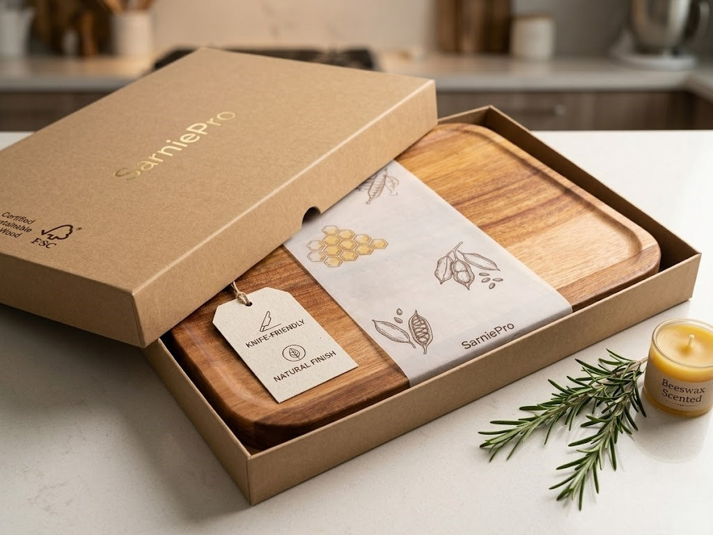 SarniePro Premium FSC-Certified Acacia Wood Cutting Board – Thick, Knife-Friendly & Naturally Finished with Beeswax