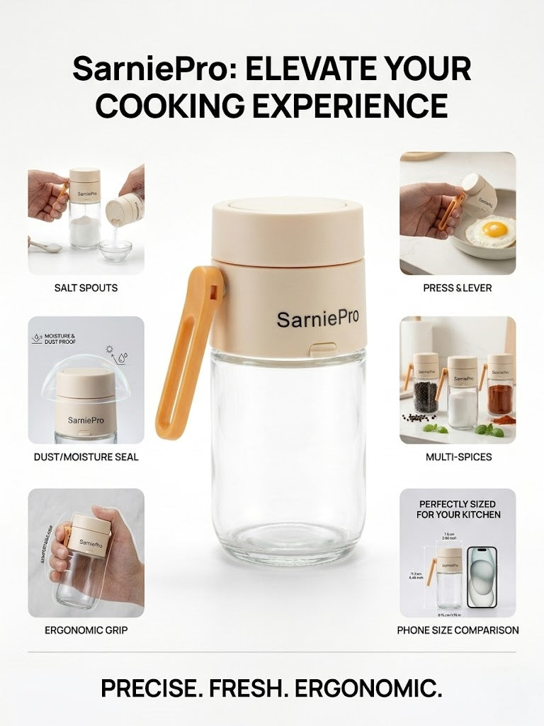 SarniePro Smart Dual-Dispense Salt Shaker – One-Press 0.5g Measuring & Free-Pour Seasoning Bottle