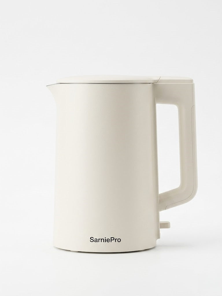 SarniePro Premium Double-Wall Electric Kettle – 1.7L Matte White, Stay-Cool Exterior, Fast & Quiet Boiling, Auto-Off & Boil-Dry Protection for Modern Kitchens