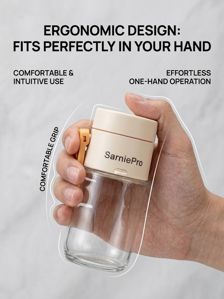 SarniePro Smart Dual-Dispense Salt Shaker – One-Press 0.5g Measuring & Free-Pour Seasoning Bottle