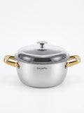SarniePro Premium Stainless Steel Stockpot with Tempered Glass Lid – Elegant Gold-Tone Riveted Handles, Induction Compatible Cooking Pot